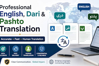 translate english to dari and pashto professionally