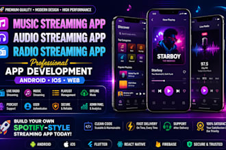 build responsive music streaming app, audio streaming app, online radio app