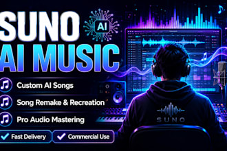 create custom suno ai music, remake or recreate ai songs and pro master suno ai