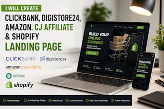 create clickbank, digistore24, amazon, cj affiliate and shopify landing page