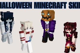 create a custom halloween minecraft skin, spooky, scary, cute pixel art