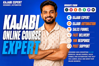 design kajabi online course, landing page kajabi sales funnel email automation