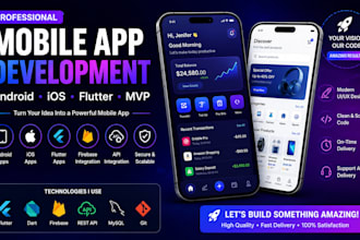 develop custom mobile app, flutter app, android ios app and mvp