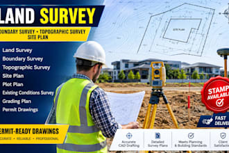 provide land survey, boundary survey, topography survey, site plan with stamp