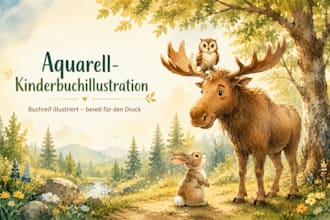 kinderbuchillustration in aquarell für geschichtenbuch und bilderbuch