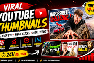 design eye catching viral youtube thumbnails in mrbeast style, faceless video