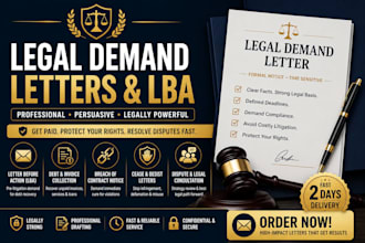 draft legal demand letter, lba, cease and desist, or formal legal notice