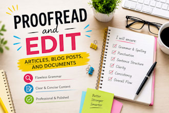 proofread and edit articles, blog posts, and documents