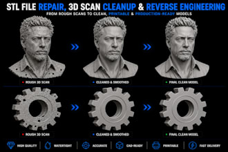 do stl file repair, 3d scan cleanup, mesh repair, stl modification and 3d print
