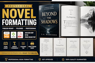 fiction novel formatting, memoir, fantasy, romance format kindle ebook for KDP
