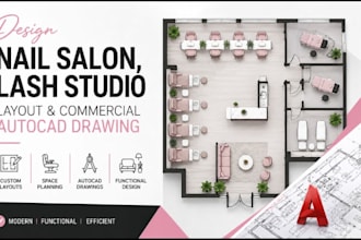 design nail salon, lash studio layout commercial autocad drawing