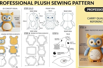 create a custom plush sewing pattern for stuffed animal and plush toy