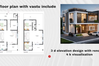 complete 2 d house plan and 3 d elevation package