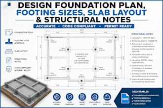 design foundation plan, footing sizes, slab layout and structural notes