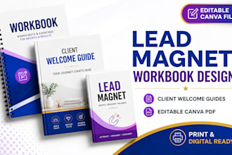 design lead magnet, workbook, client welcome guide and canva PDF