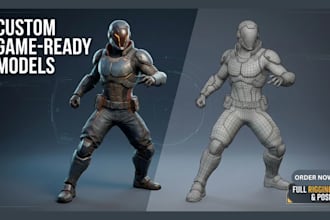 create custom game ready 3d character models with rigging for unity and others