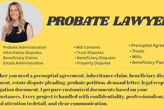 probate lawyer in california for demand letter,wills,trusts,tax planning,appeals