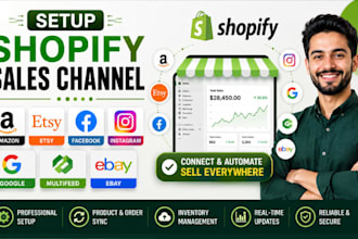 setup shopify sales channel amazon etsy facebook instagram google multifeed ebay