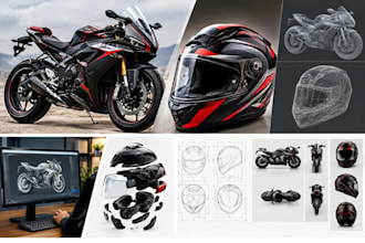 design custom motorcycle and helmet 3d cad models