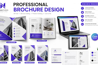 design modern bi fold brochure, product catalog, canva brochure
