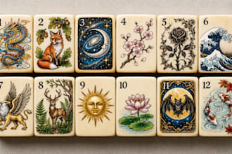 design custom mahjong tile illustration tabletop game tile chinese riichi art