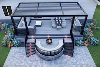 transform outdoor living space, luxurious backyard visualization, kitchen render