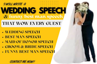 write a healtfelt wedding speech, best man speech, maid of honor toast and vows