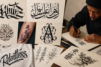 create custom hand lettering, arabic calligraphy, font logo,kanji tatoo, tshirt