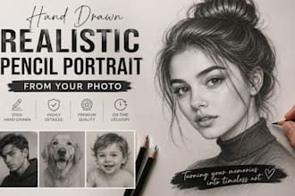 draw a custom realistic graphite pencil sketch portrait from your photo