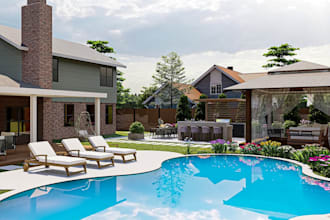 do terrace 3d landscape designer, realistic backyard, garden and exterior design