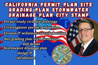 california permit plan site grading plan, stormwater drainage plan, ma,mi, stamp