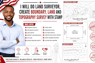 do land surveyor, create boundary, land and topography survey with stamp