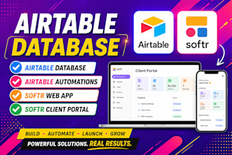 do airtable database, airtable automations, softr web app, softr client portal