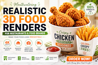 create realistic 3d food renders for restaurants