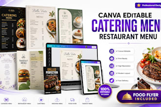 design catering menu templates, canva editable food flyer and restaurant menu