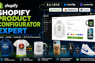 setup zakeke, kickflip, customily 2d 3d product configurator for shopify pod