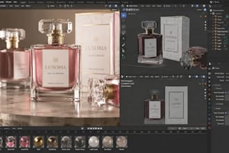 design plastic perfume bottles or glass bottle, bottle label with 3d modeling