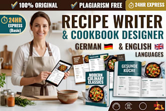 ghostwrite and design professional recipes or cookbooks in german and english