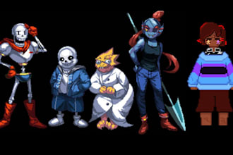 make undertale or deltarune style character sprite and overworld sprite for game