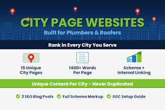 create a local SEO website with city pages for plumbers and roofers
