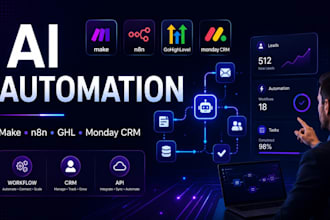 create ai automation workflow in make crm n8n gohighlevel monday crm 4 business