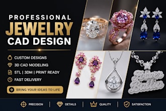 create custom 3d jewelry cad designs for 3d printing, rendering and casting