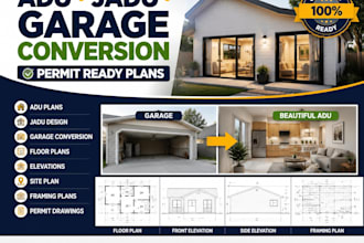 design adu jadu and garage conversion permit ready plans
