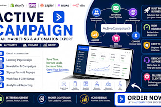 setup activecampaign email automation, CRM, landing page and campaigns
