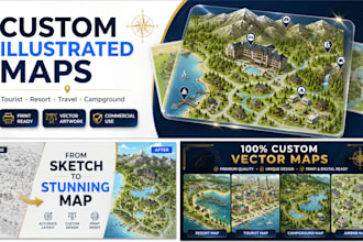 design a custom illustrated tourist, resort, travel or campground map