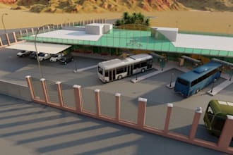 design 2d,3d bus station, bus terminal, taxi stand, parking lot, ev station