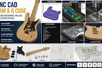 design cnc cad, cam, g code for cnc machining  milling  and 3d guitar