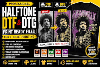 design professional dtf print ready artwork with halftone effects