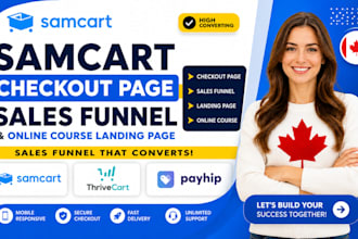 create samcart checkout page, sales funnel and online course landing page