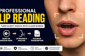 do professional lip reading and silent and transcribe  silent or unclear videos